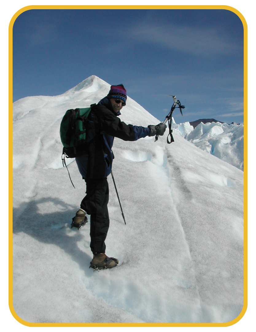 Len Gross hiking Len Gross hiking up Moreno Glacier in Patagonia
