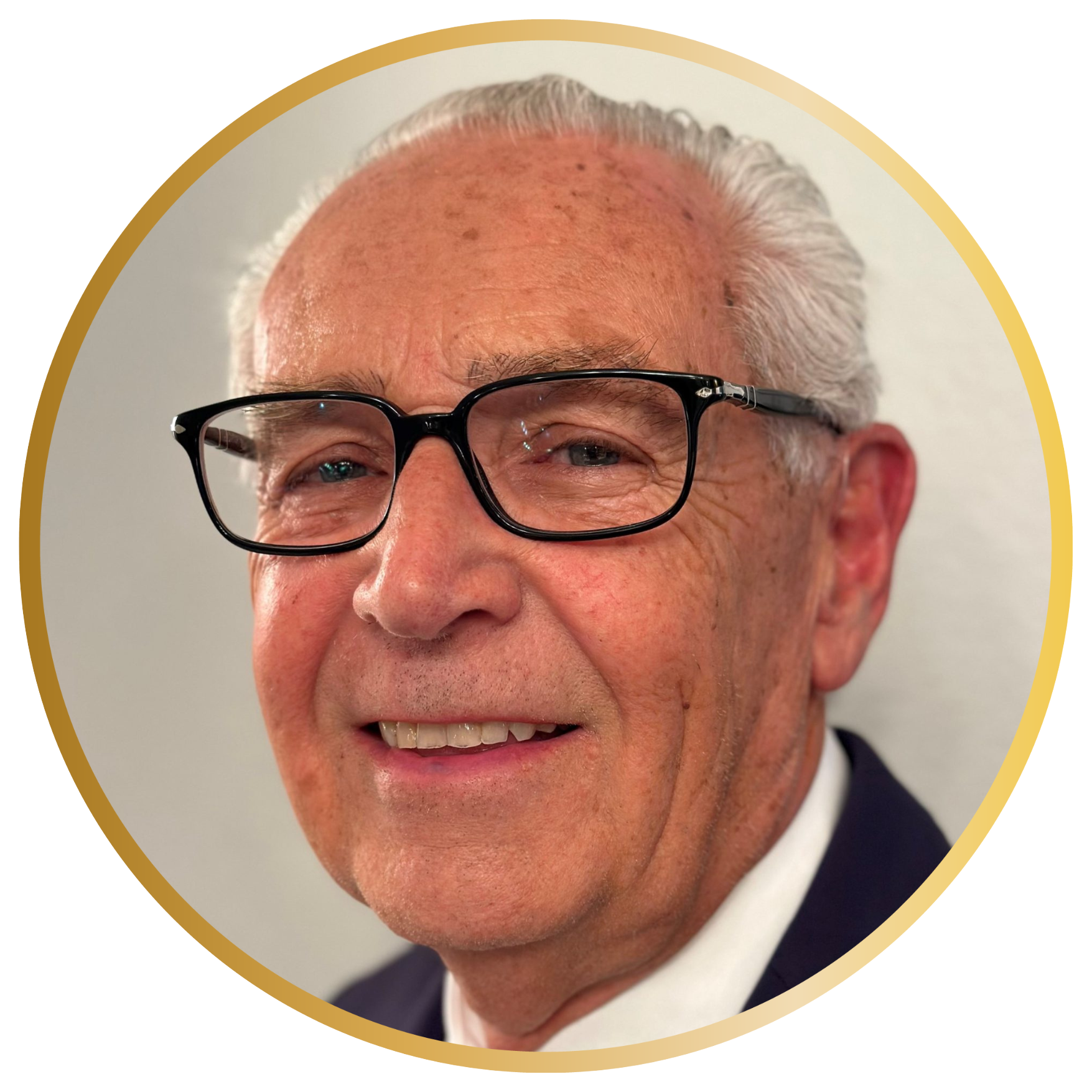 Len Gross Feature Headshot in round gold frame